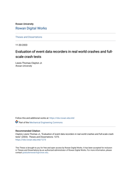 Evaluation of Event Data Recorders in Real World Crashes and Full-Scale Crash Tests" (2003)