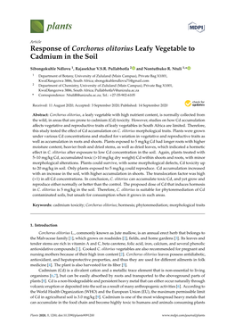 Response of Corchorus Olitorius Leafy Vegetable to Cadmium in the Soil