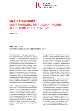 Marina Davydova: Some Thoughts on Russian Theatre at the Turn of the Century