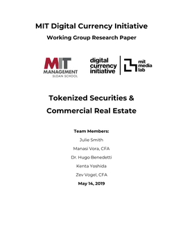 Tokenized Security & Commercial Real Estate – MIT Digital Currency