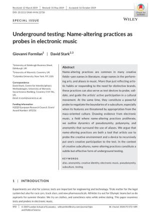 Name‐Altering Practices As Probes in Electronic Music