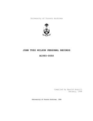 John Tuzo Wilson Personal Records B1993-0050