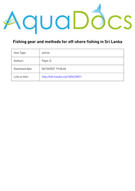 Fishing Gear and Methods for Off-Shore Fishing in Sri Lanka
