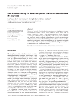 DNA Barcode Library for Selected Species of Korean Tenebrionidae (Coleoptera)