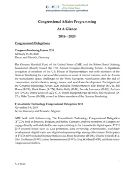 Congressional Affairs Programming at a Glance 2016