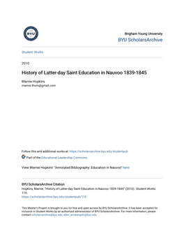 History of Latter-Day Saint Education in Nauvoo 1839-1845