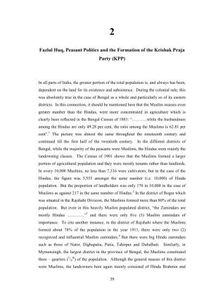 Fazlul Huq, Peasant Politics and the Formation of the Krishak Praja Party (KPP)