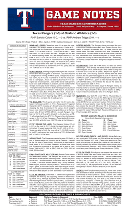 04-02-2018 Rangers Game Notes