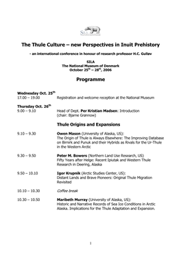The Thule Culture Œ New Perspectives in Inuit Prehistory