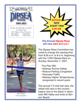 The Dipsea Race Committee Has Voted to Change the Starting Time from 8:30 A.M