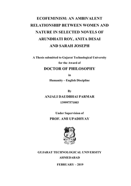 Ecofeminism: an Ambivalent Relationship Between Women and Nature in Selected Novels of Arundhati Roy, Anita Desai and Sarah Joseph