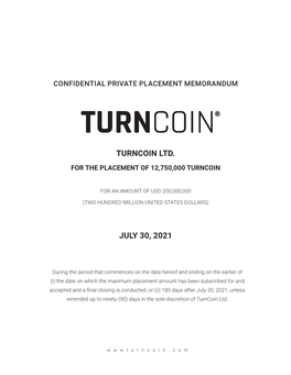 Turncoin Ltd. July 30, 2021