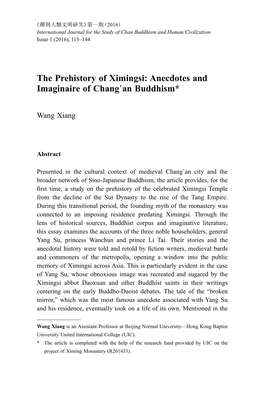 The Prehistory of Ximingsi: Anecdotes and Imaginaire of Chang’An Buddhism*
