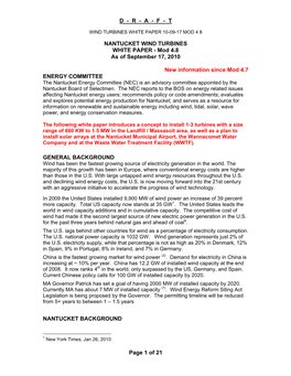 NANTUCKET WIND TURBINES WHITE PAPER - Mod 4.8 As of September 17, 2010