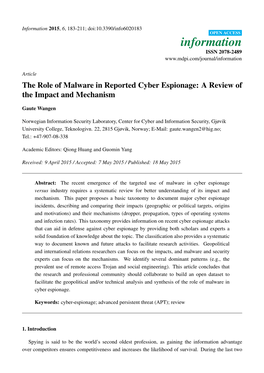 The Role of Malware in Reported Cyber Espionage: a Review of the Impact and Mechanism