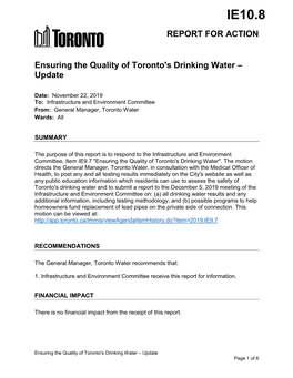 Ensuring the Quality of Toronto's Drinking Water – Update