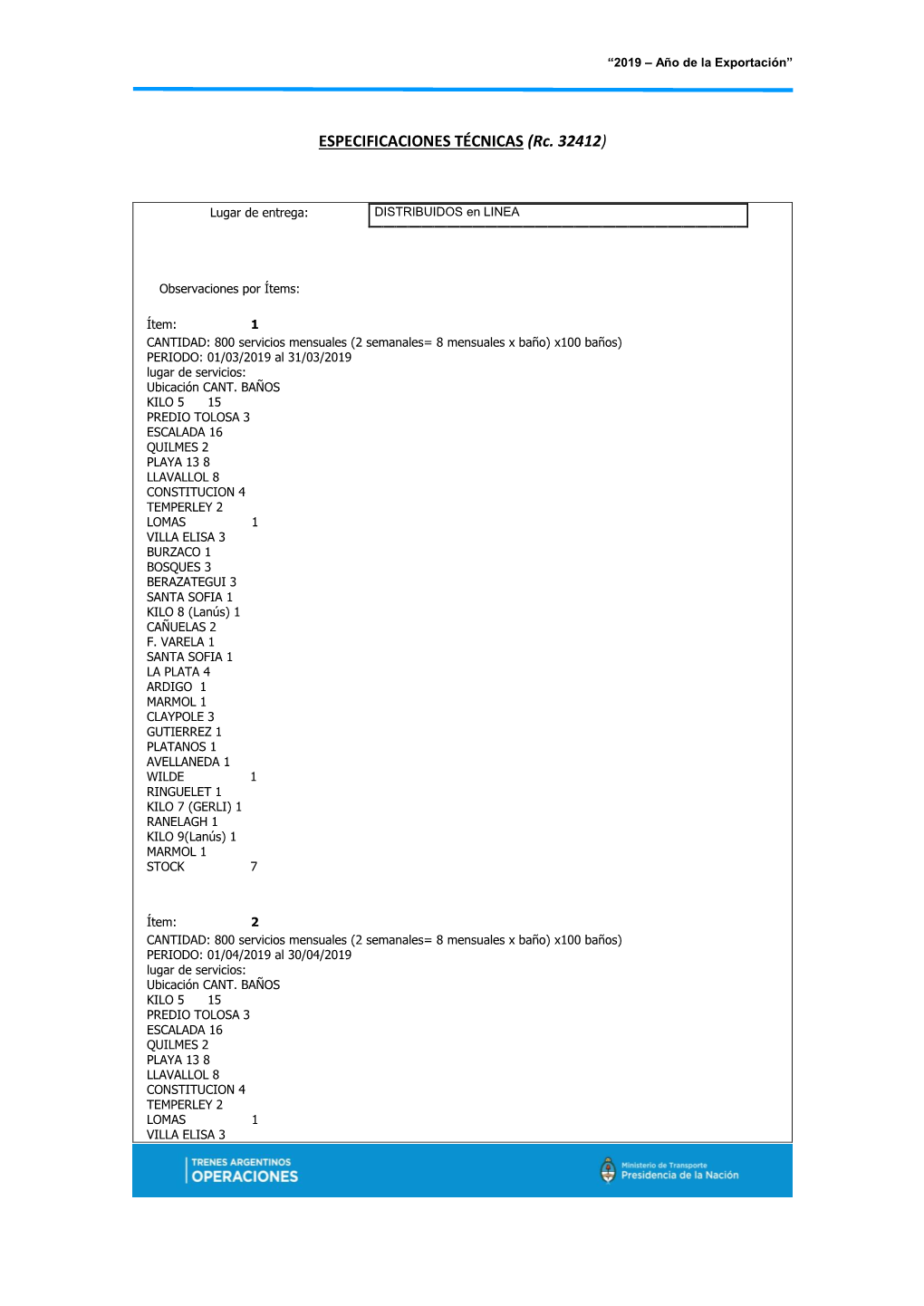 ESPECIFICACIONES TÉCNICAS (Rc. 32412)