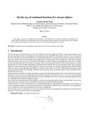 On the Use of Continued Fractions for Stream Ciphers