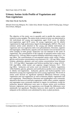 Urinary Amino Acids Profile of Vegetarians and Non-Vegetarians