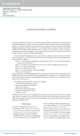 INDEX of HANDEL's WORKS Vocal Music