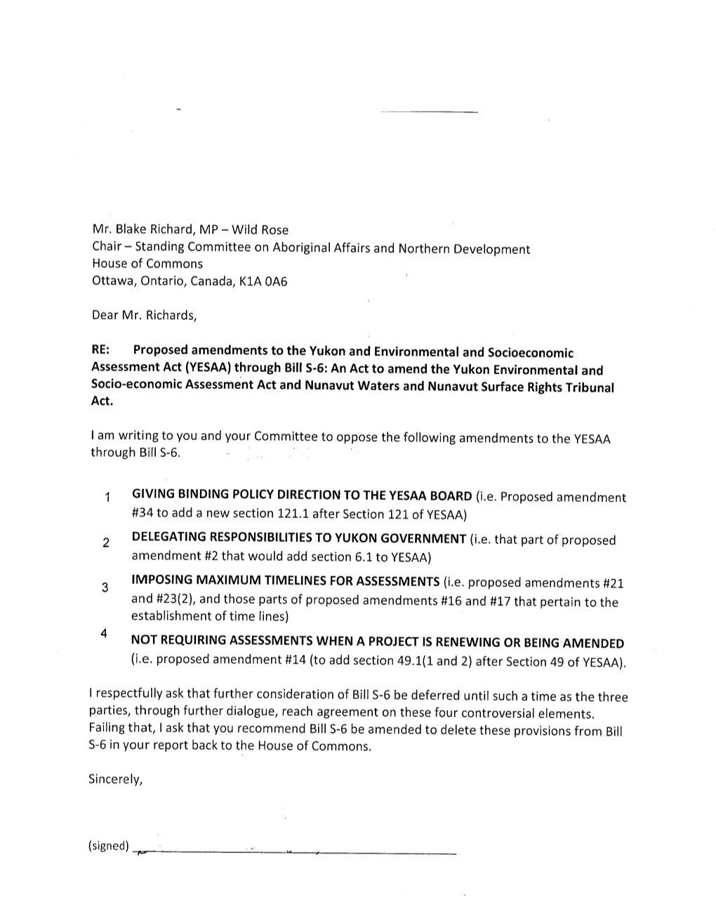 Bill S-6, Yukon and Nunavut Regulatory Improvement Act Pétion : Projet De Loi S-6, Loi Sur L’Amélioration De La Réglementation Au Yukon Et Au Nunavut