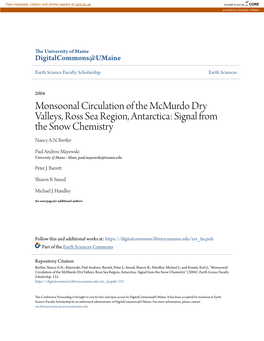 Monsoonal Circulation of the Mcmurdo Dry Valleys, Ross Sea Region, Antarctica: Signal from the Snow Chemistry Nancy A.N