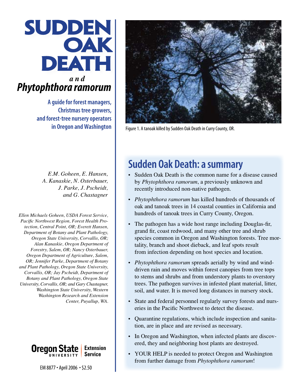 Sudden Oak Death and Phytophthora Ramorum Affiliated with the Clackamas Nursery