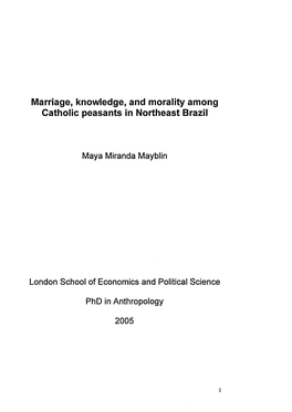 Marriage, Knowledge, and Morality Among Catholic Peasants in Northeast Brazil