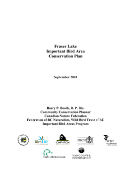 Fraser Lake Important Bird Area Conservation Plan