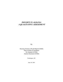Poverty in Albania a Qualitative Assessment