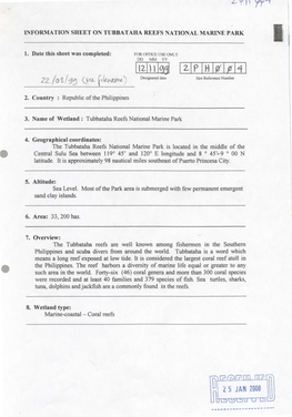 Information Sheet on Tubbataha Reefs National Marine Park