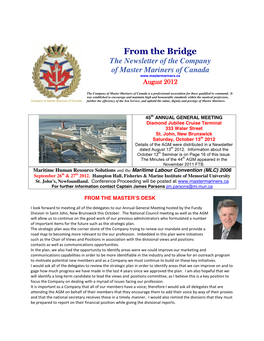 From the Bridge the Newsletter of the Company of Master Mariners of Canada August 2012