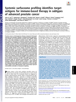 Systemic Surfaceome Profiling Identifies Target Antigens for Immune-Based Therapy in Subtypes of Advanced Prostate Cancer