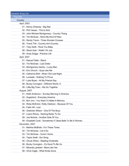 Karaoke Song List