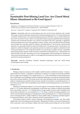 Sustainable Post-Mining Land Use: Are Closed Metal Mines Abandoned Or Re-Used Space?