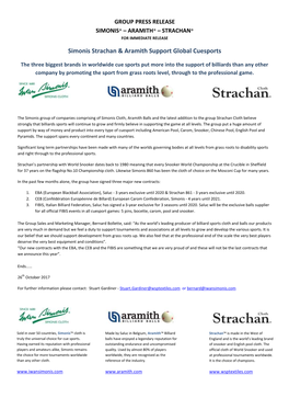 Simonis Strachan & Aramith Support Global Cuesports