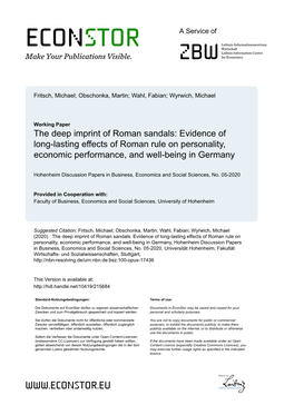 The Deep Imprint of Roman Sandals: Evidence of Long-Lasting Effects of Roman Rule on Personality, Economic Performance, and Well-Being in Germany