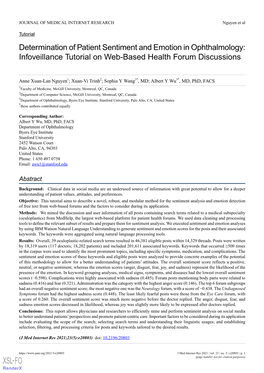 Determination of Patient Sentiment and Emotion in Ophthalmology: Infoveillance Tutorial on Web-Based Health Forum Discussions