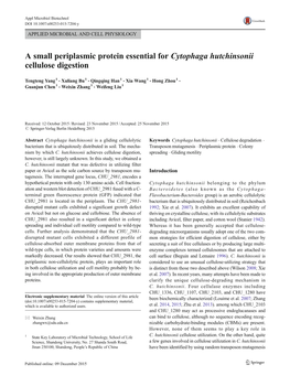 A Small Periplasmic Protein Essential for Cytophaga Hutchinsonii Cellulose Digestion