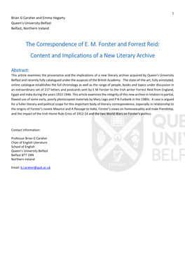 Article: the Correspondence of E. M. Forster and Forrest Reid