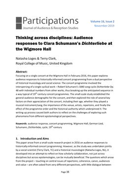 Thinking Across Disciplines: Audience Responses to Clara Schumann's