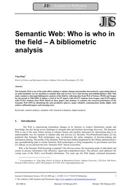 Semantic Web: Who Is Who in the Field – a Bibliometric Analysis