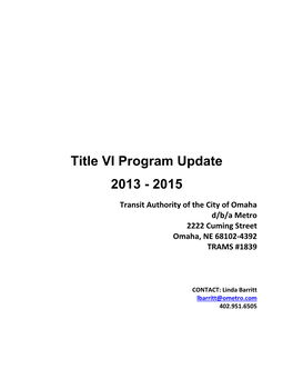 Metro Transit – Title VI Plan Update 2016