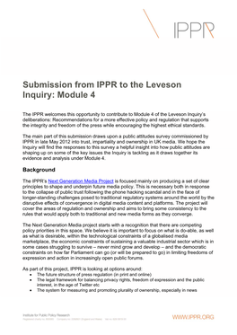 Submission from IPPR to the Leveson Inquiry: Module 4