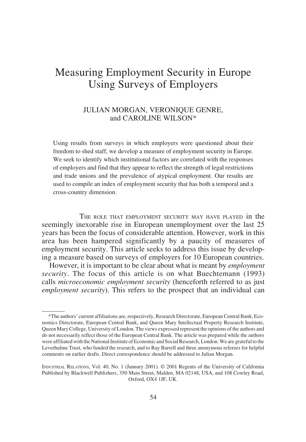 Measuring Employment Security in Europe Using Surveys of Employers