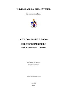 A Écloga Pérsio E Fauno De Bernardim Ribeiro