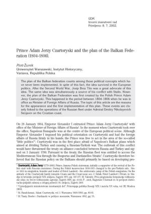 Prince Adam Jerzy Czartoryski and the Plan of the Balkan Fede- Ration (1804-1806)