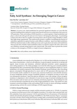 Fatty Acid Synthase: an Emerging Target in Cancer