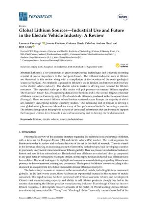 Global Lithium Sources—Industrial Use and Future in the Electric Vehicle Industry: a Review