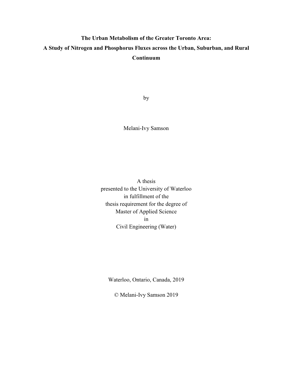 The Urban Metabolism of the Greater Toronto Area: a Study of Nitrogen and Phosphorus Fluxes Across the Urban, Suburban, and Rural Continuum